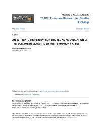 An Intricate Simplicity: Contraries As an Evocation of the Sublime in Mozart's Jupiter Symphony, K