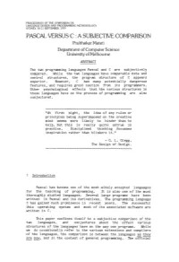 Pascal Versus C : a Subjective Comparison