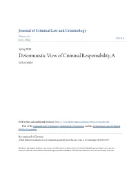 Deterministic View of Criminal Responsibility, a Willard Waller