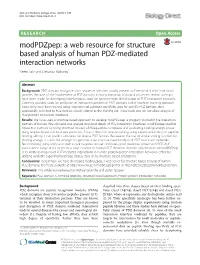 A Web Resource for Structure Based Analysis of Human PDZ-Mediated Interaction Networks Neetu Sain and Debasisa Mohanty*