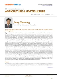 Jiang Gaoming, Agrotechnology 2017, 6:4(Suppl) Conferenceseries.Com DOI: 10.4172/2168-9881-C1-026