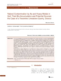 Natural Contamination by As and Heavy Metals in Soil, Their Bio-Accumulation and Potential Sources: the Case of a Travertine Limestone Quarry, Greece