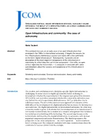 Open Infrastructure and Community: the Case of Astronomy