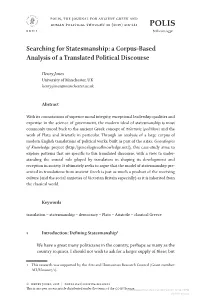 Searching for Statesmanship: a Corpus-Based Analysis of a Translated Political Discourse