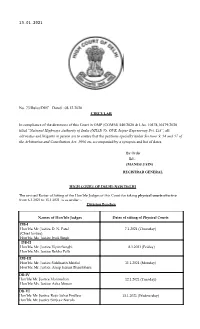 13.01.2021 No. 73/Rules/DHC Dated : 08.12.2020 CIRCULAR in Compliance of the Directions of This Court In