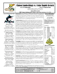Clinton Lumberkings Vs. Cedar Rapids Kernels
