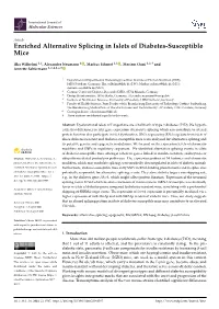 Enriched Alternative Splicing in Islets of Diabetes-Susceptible Mice