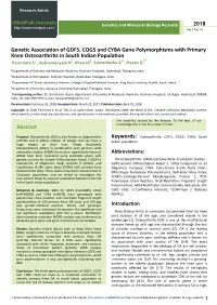 Genetic Association of GDF5, COG5 and CYBA Gene Polymorphisms
