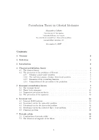Perturbation Theory in Celestial Mechanics