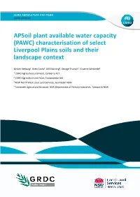 (PAWC) Characterisation of Select Liverpool Plains Soils and Their Landscape Context