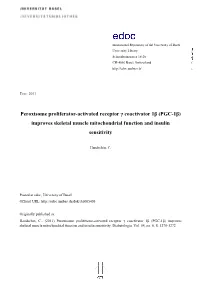 PGC-1Β) Improves Skeletal Muscle Mitochondrial Function and Insulin Sensitivity