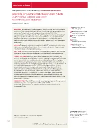 Screening for Asymptomatic Bacteriuria in Adults: US Preventive