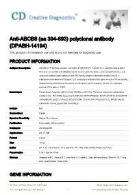 Anti-ABCB8 (Aa 394-693) Polyclonal Antibody (DPABH-14194) This Product Is for Research Use Only and Is Not Intended for Diagnostic Use