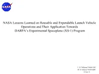 NASA Lessons Learned on Reusable and Expendable Launch Vehicle Operations and Their Application Towards DARPA’S Experimental Spaceplane (XS-1) Program
