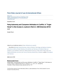 Party Autonomy and Consumer Arbitration in Conflict: a Â•Œtrojan