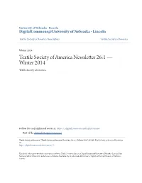 Textile Society of America Newsletter 26:1 — Winter 2014 Textile Society of America