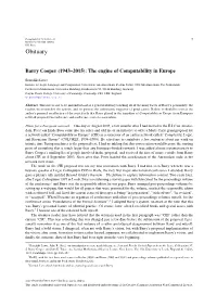 Barry Cooper (1943-2015): the Engine of Computability in Europe