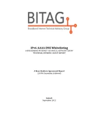 Ipv6 AAAA DNS Whitelisting a BROADBAND INTERNET TECHNICAL ADVISORY GROUP TECHNICAL WORKING GROUP REPORT