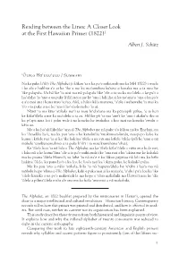 Reading Between the Lines: a Closer Look at the First Hawaiian Primer (1822)1