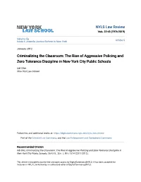 The Rise of Aggressive Policing and Zero Tolerance Discipline in New York City Public Schools