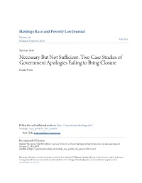 Two Case Studies of Government Apologies Failing to Bring Closure Frank H