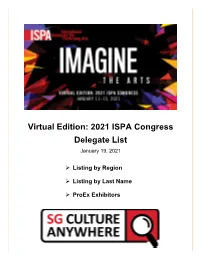 Virtual Edition: 2021 ISPA Congress Delegate List January 19, 2021