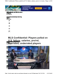 MLS Confidential: Players Polled on US Failure, Salaries