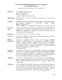 St 315: Applied Probability & Statistics