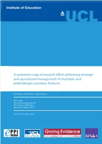 A Systematic Map of Research Effort Addressing Strategic and Operational Management of Charitable and Philanthropic Activities: Protocol