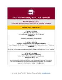 FALL 2021 University Week - Full Schedule