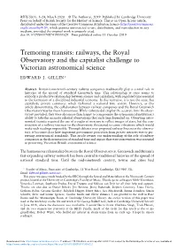 Tremoring Transits: Railways, the Royal Observatory and the Capitalist Challenge to Victorian Astronomical Science