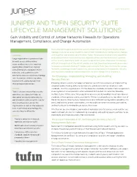 Juniper and Tufin Security Suite Lifecycle Management Solutions
