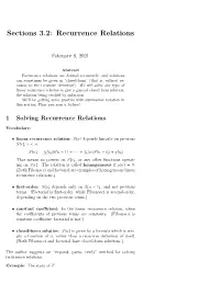 Sections 3.2: Recurrence Relations