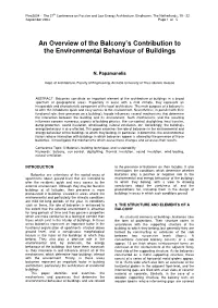 An Overview of the Balcony's Contribution To