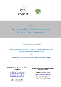 Algeria Joint Submission to the UN Universal Periodic Review 27Th Session of the UPR Working Group