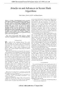 Attacks on and Advances in Secure Hash Algorithms