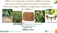 Effect of Sowing Dates, Climatic Variables on Major Insect Pests And