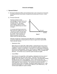 1 Demand and Supply I. Demand Defined