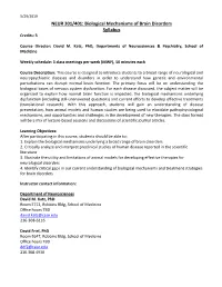 Biological Mechanisms of Brain Disorders Syllabus Credits: 3