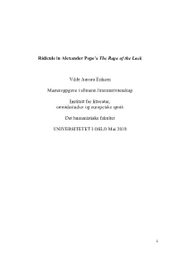 Ridicule in Alexander Pope's the Rape of the Lock