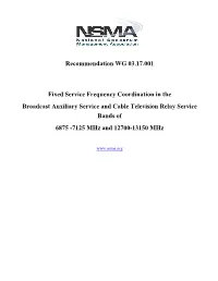 Recommendation WG 03.17.001 Fixed Service Frequency