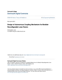 Design of Autonomous Coupling Mechanism for Modular Reconfigurable Lunar Rovers