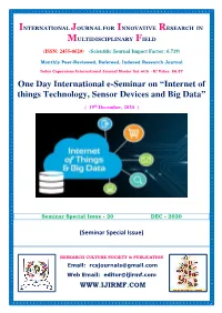 Internet of Things Technology, Sensor Devices and Big Data”