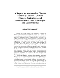 A Report on Ambassador Clayton Yeutter's Lecture—Climate Change