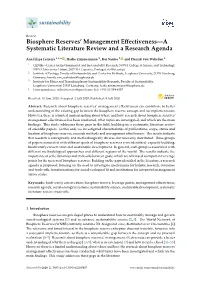 Biosphere Reserves' Management Effectiveness—A Systematic