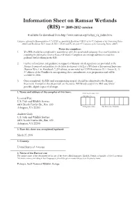 Information Sheet on Ramsar Wetlands (RIS) – 2009-2012 Version