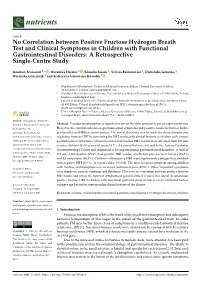 No Correlation Between Positive Fructose Hydrogen Breath Test And