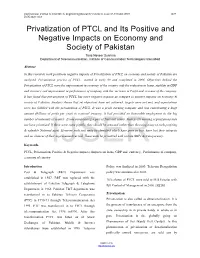 Privatization of PTCL and Its Positive and Negative Impacts on Economy