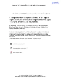 Sales Profession and Professionals in the Age of Digitization and Artificial Intelligence Technologies: Concepts, Priorities, and Questions