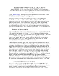 THE BENEFITS of PROVISIONAL APPLICATIONS Statistics from the USPTO Reveal the Increasing Popularity of Provisional Patent Applications